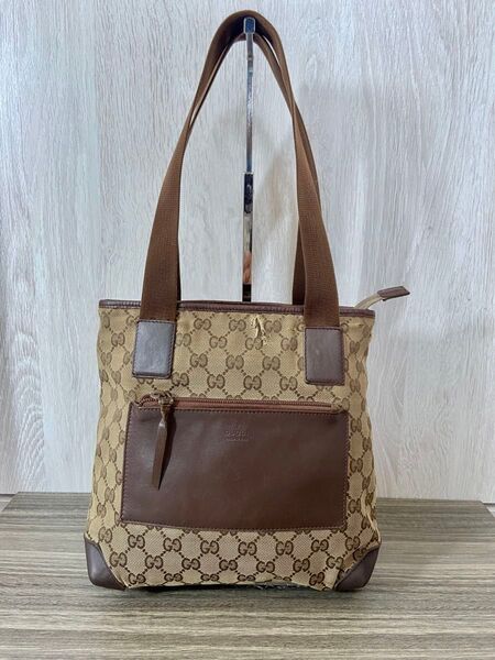 GUCCI トートバッグ GG柄 キャンバス レザー ベージュ 肩掛け ブラウン