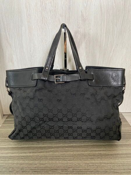 GUCCI トートバッグ GG柄 キャンバス レザー ブラック