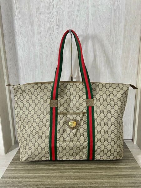 GUCCI トートバッグ GG柄 PVC レザー シェリーライン ボストンバッグ グッチプラス
