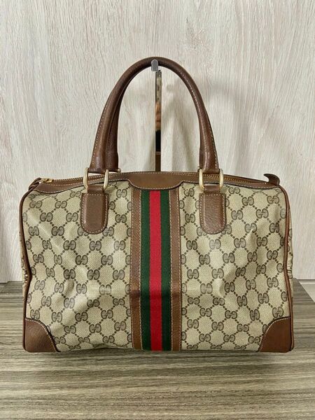 GUCCI ボストンバッグ GG柄 PVC シェリーライン レザー スプリーム ハンドバッグ
