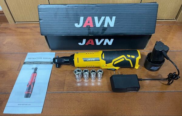 JAVN 12Vコードレス電動ラチェットレンチセット 12V 2Ahバッテリー×1 カラー アメリカンイエロー【新品・動作確認済】