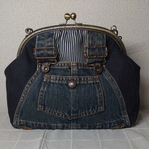 デニムリメイク がま口ショルダーバッグ ハンドメイド