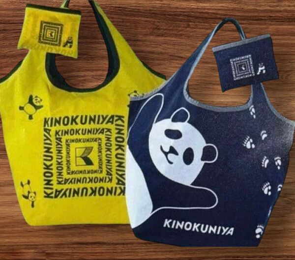 紀ノ国屋 エコバッグ コンパクトバッグ 上野限定 パンダ イエロー ネイビー