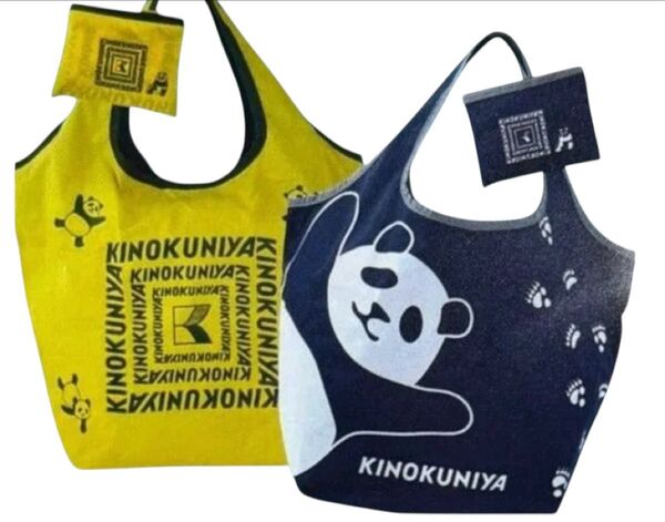 紀ノ国屋 エコバッグ コンパクトバッグ 上野限定 パンダ イエロー ネイビー