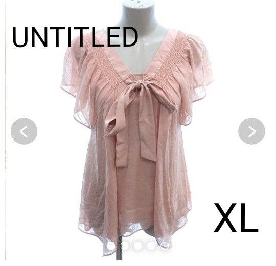 【UNTITLEDアンタイトル】シフォンフリルブラウス ボウタイ リボンカットソー 4 XL 大きいサイズ キレイめ ソフトピンク