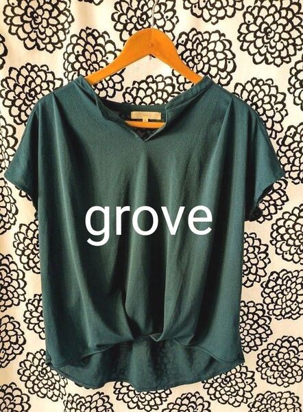 値下げ!grove グローブ 半袖トップス Mサイズ フレンチスリーブ ブルーグリーン ワールド キレイめ スキッパー