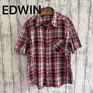 EDWIN 半袖チェックシャツ Mサイズ 綿100% タウン アウトドア 羽織り