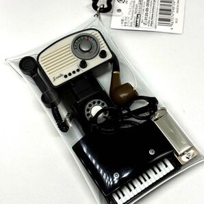 昭和レトロ『煙と音楽』ガチャ詰めポーチ ピアノ ラジオ 黒電話 パイプたばこ BLACK