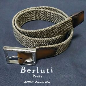 新品同様 ベルルッティ ストレッチメッシュベルト ヴェネチアレザー 茶85/34