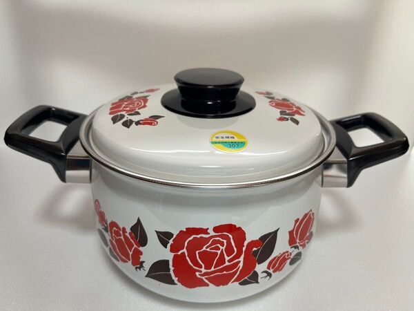 昭和レトロ ホーロー両手鍋 薔薇柄