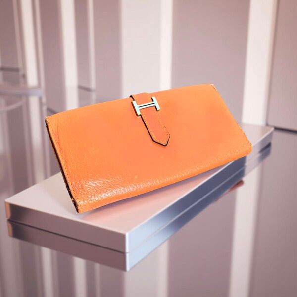 エルメス HERMES べアン オレンジ □H刻印 長財布