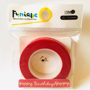 新品*funtape マスキングテープ 誕生日 HAPPY BIRTHDAY ハッピーバースデー 赤 10mm*ファンテープ 海外 台湾 マステ*即決