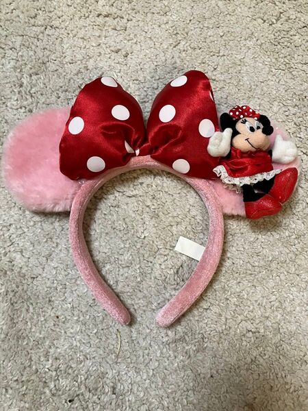 ディズニーランド ミニーマウス カチューシャ ぬいぐるみ付きカチューシャ リボン ピンク