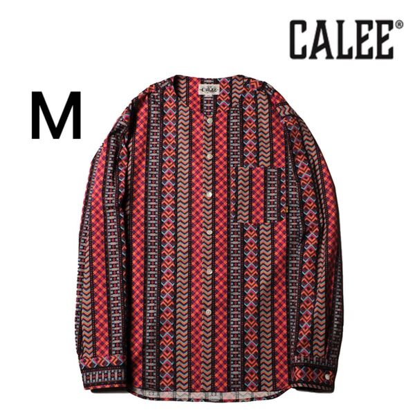 GEOMETRICK PATTERNNO COLLAR L/S SHIRT ノーカラー 長袖 シャツ M