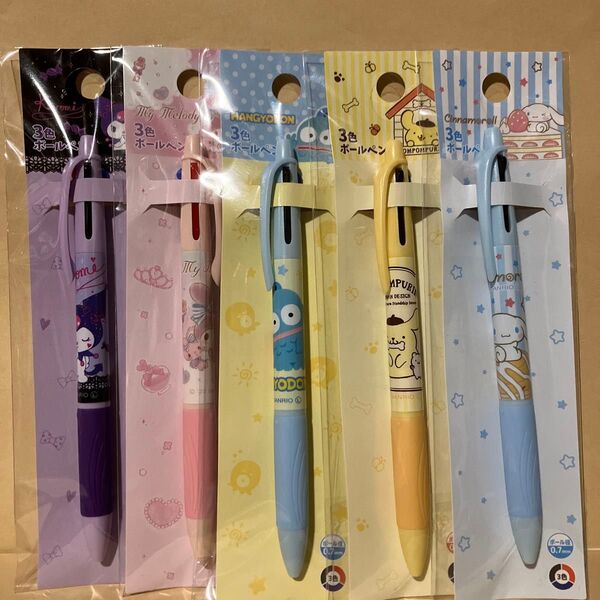 サンリオ 3色ボールペン 匿名配送 5本 三色ボールペン クロミ マイメロディ ハンギョドン ポムポムプリン シナモロール