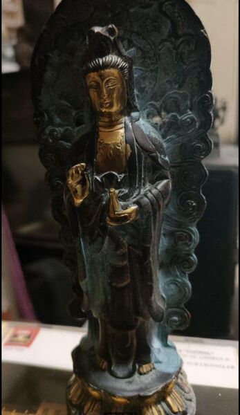 観音立像 時代物 銅製 骨董アンティーク 置物