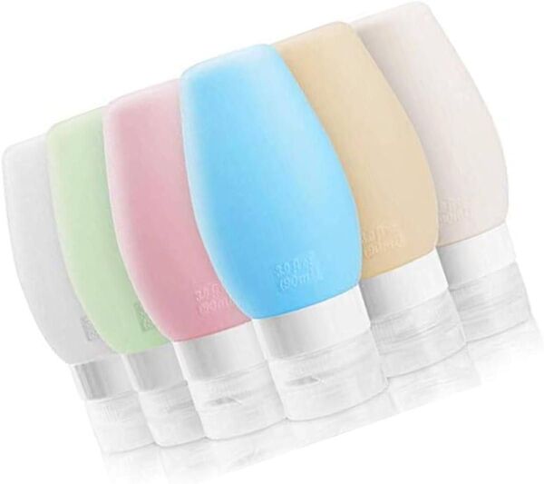 トラベルボトル シリコン製 漏れ防 シャンプーボトル 90ml 携帯用容器 軽量 化粧水 乳液 収納ポーチ付き 6本セット