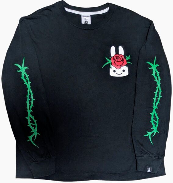 CUNE キューン 長袖 Tシャツ バラ ロンT うさぎ 袖ロゴ L ブラック 黒 メンズ レディース カットソー
