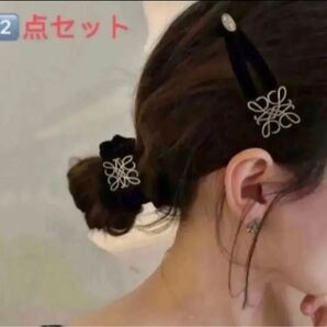 ヘアクリップ ヘアピン 髪飾り シュシュ ヘアゴム2点セット
