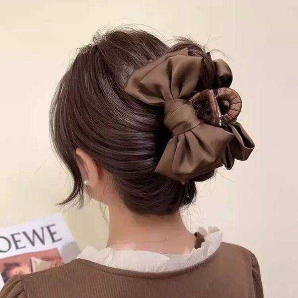 ダブルリボン お団子ネット リボン ヘアアクセサリー シニヨンバレッタ ヘアクリップ ヘアピン 髪飾り2点セット