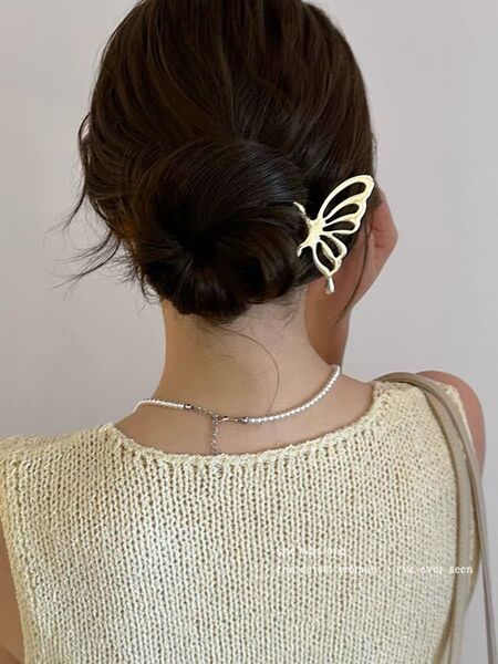バンスクリップ ヘアクリップ 髪飾り 韓国 ヘアアクセサリー 髪留め 蝶