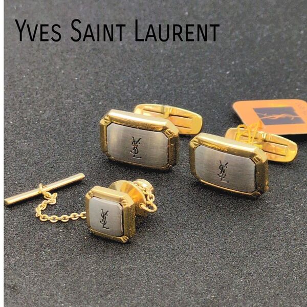 未使用品 Yves Saint Laurent イヴサンローラン ネクタイピン タイタック カフリンクス セット ロゴ YSL
