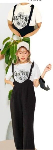 デニム風 オールインワン サロペットワイドパンツ 大きいサイズ 薄手 リボン
