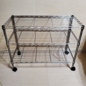 極美品 3段スチールラック キャスター付き シルバー