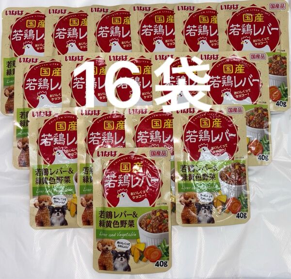 いなば 犬パウチ ドッグフード 国産若鶏レバー&緑黄色野菜 40g×16袋