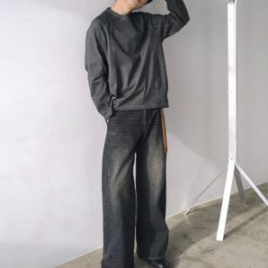 CURVED SEEM COLD DYED L/S TEE チャコール M