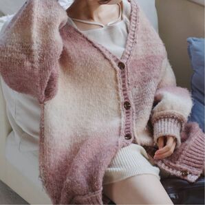 Kastane グラデーションニットカーディガン ピンク F オーバーサイズ