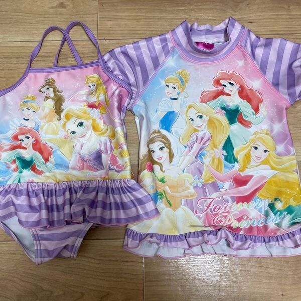 ディズニープリンセス ワンピース水着ラッシュガードセット 95cm 水着 スイムウェア ワンピース 女の子 子供 ピンク