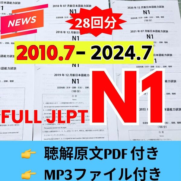 JLPTN1真題/日本語能力試験N1過去問【2010年7月−2024年12月】JLPT Old Question29回
