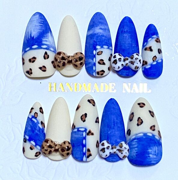 【接着テープ付き】レオパード ヒョウ柄 デニム風ネイルチップ