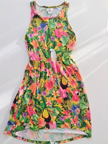 H&M ノースリーブワンピース キッズ 女の子 トロピカル柄 134cm-140cm フィッシュテール リゾート