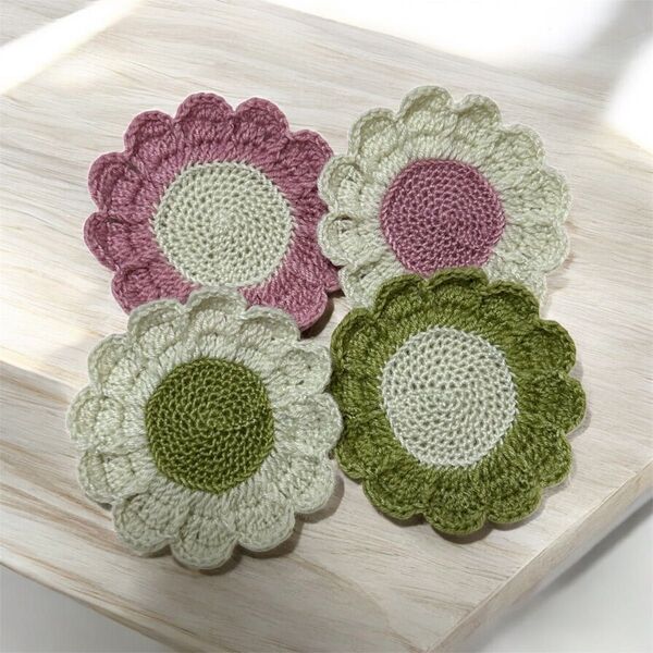 かぎ針編みのコースター ドイリー 5種 8枚セット ハンドメイド 手編み 花