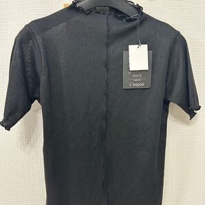 L'espoir シアーカットソー ラメ入り/ブラック 半袖/Lサイズ タグ付き未使用