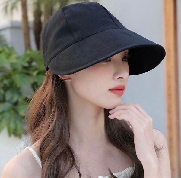 大人気再入荷 つば広帽子 レディース 黒 バケットハット 夏用日除け UVカット