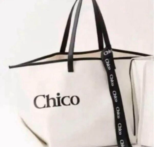 Chico ロゴ入りトートバッグ ホワイト ノベルティバッグ リボン付き
