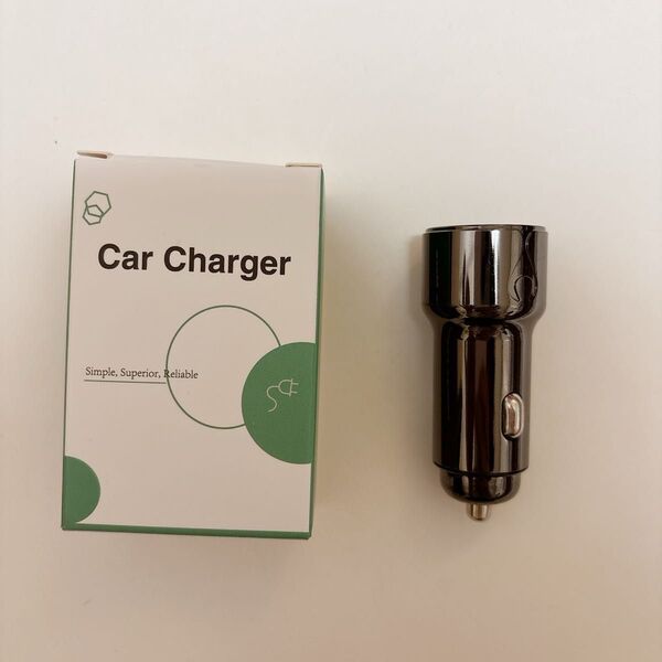 オススメ!シガーソケット USB & USB-C カーチャージャー車 充電器 ダークグレー