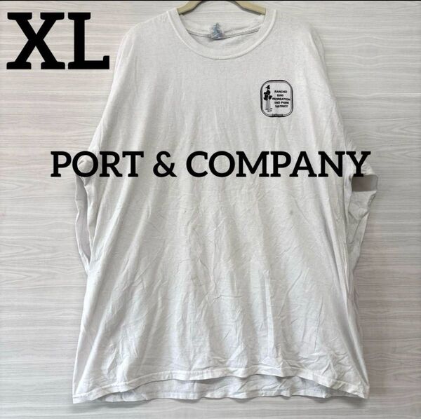 PORT&COMPANY ロンT XL ホワイト ワンポイントロゴ 古着 ソフトボールチャンピオン Tシャツ バックプリント 白