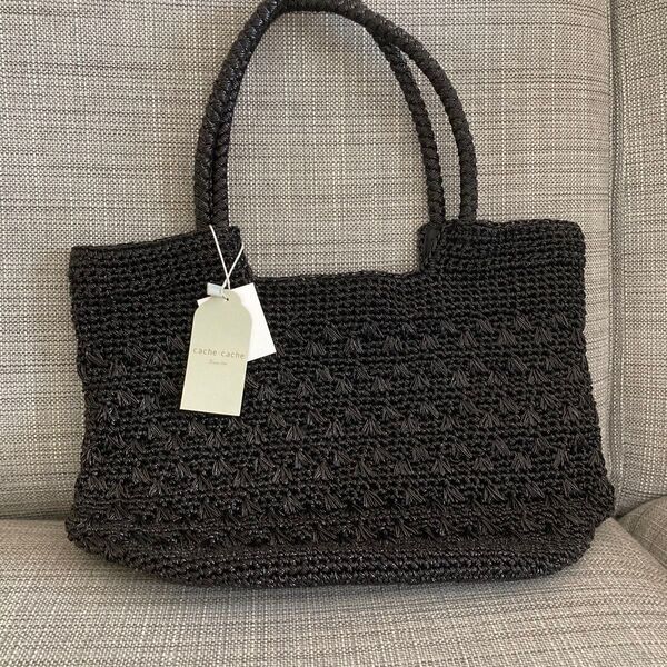 新品 カシュカシュ cachecache トートバッグ 黒 メタリック