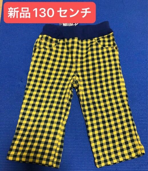 お値下げ!新品☆F.O.KIDS 可愛いイエロー×ネイビーチェック柄ハーフパンツ 130センチ キッズ ボーイ パンツ
