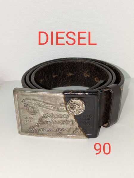 DIESEL レザーベルト ブラウン 90 バックルベルト