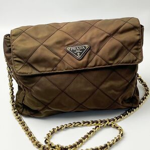 PRADA プラダ ナイロン チェーンショルダーバッグ キルティング チェーン ショルダーバッグ ブラウン ヴィンテージ