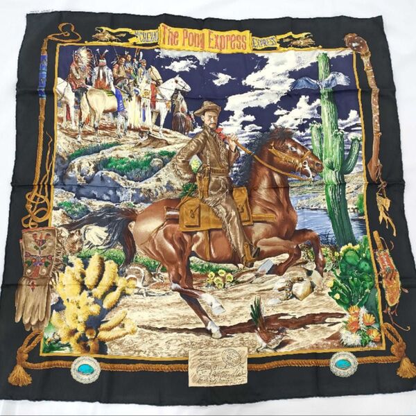 極美品 レア物 希少 HERMES エルメス カレ90 THE PONY EXPRESS ポニーエクスプレス スカーフ シルク