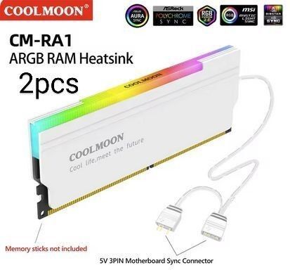 2個セット COOLMOON RA-1 5V3pin ARGB RAM ヒートシンク デスクトップPCメモリ用 DDR ホワイト