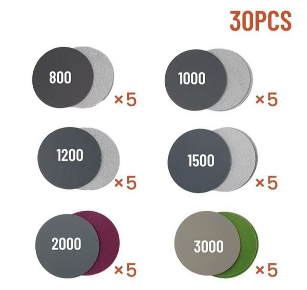 75mm サンディングペーパー 800〜3000 各5枚 全30枚 耐水ペーパー 研磨工具 マジックテープ式