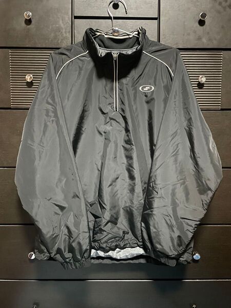 baseball wear 古着 M~Lサイズ ナイロン ハーフジップ バックプリント
