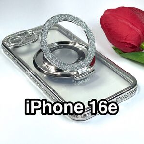 iPhone16eケース ラインストーンTPU MagSafe マグセーフ 無線 磁気 ワイヤレス充電 グリッターリングスタンド